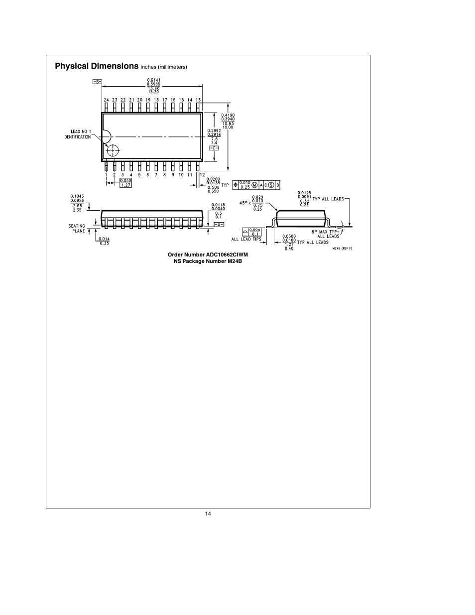 Physical dimensions | Rainbow Electronics ADC10664 User Manual | Page 14 / 16