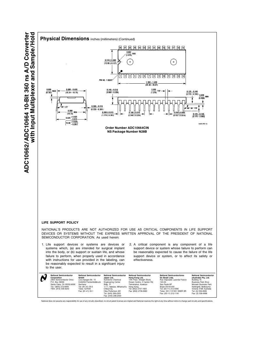 Physical dimensions | Rainbow Electronics ADC10664 User Manual | Page 16 / 16