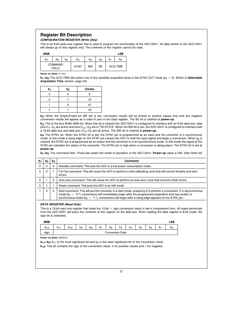 Register bit description | Rainbow Electronics ADC12041 User Manual | Page 21 / 30
