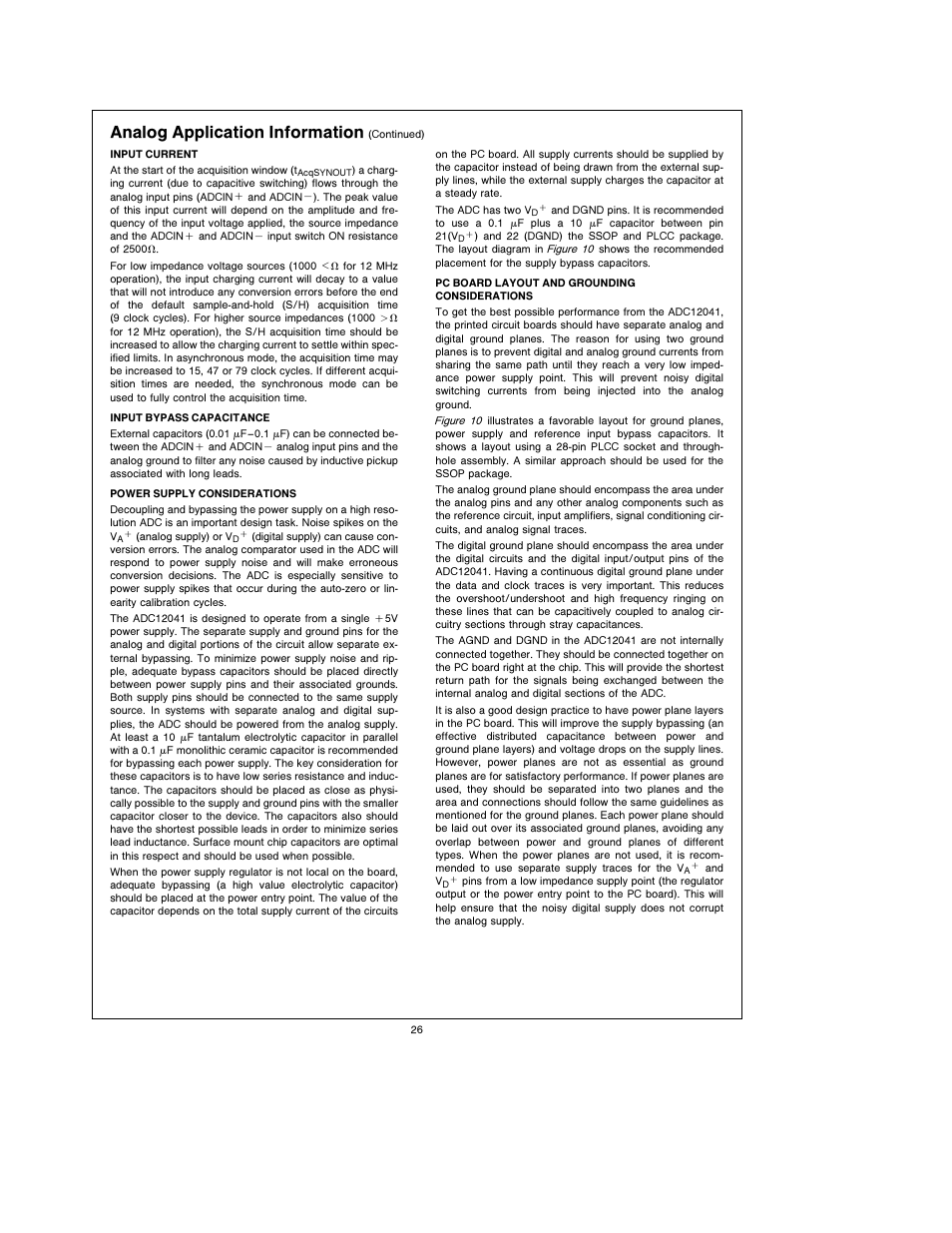 Analog application information | Rainbow Electronics ADC12041 User Manual | Page 26 / 30