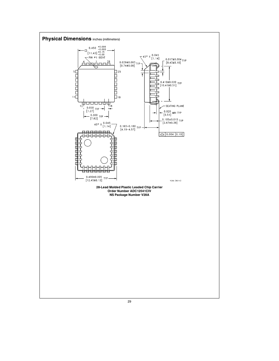 Physical dimensions | Rainbow Electronics ADC12041 User Manual | Page 29 / 30