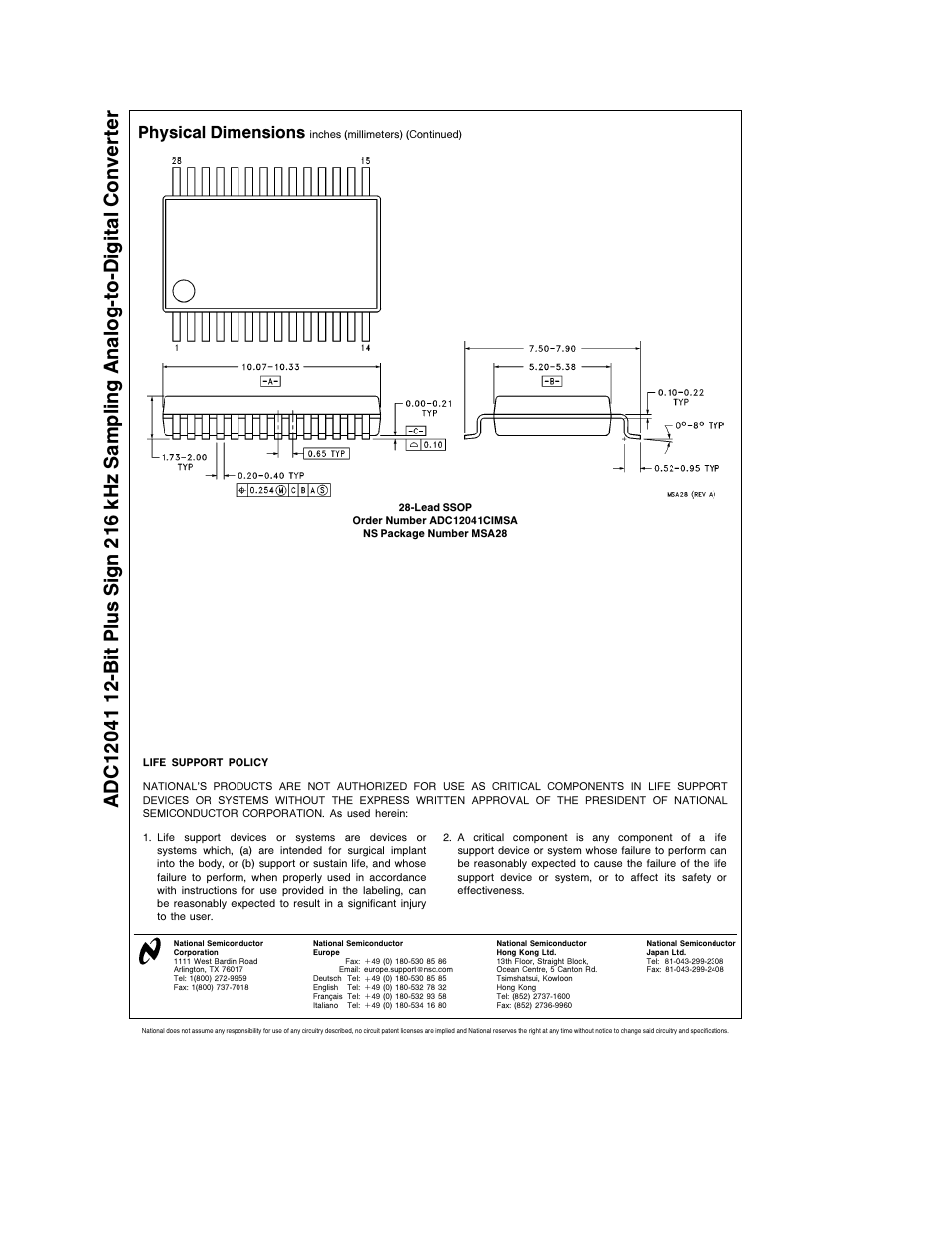 Physical dimensions | Rainbow Electronics ADC12041 User Manual | Page 30 / 30