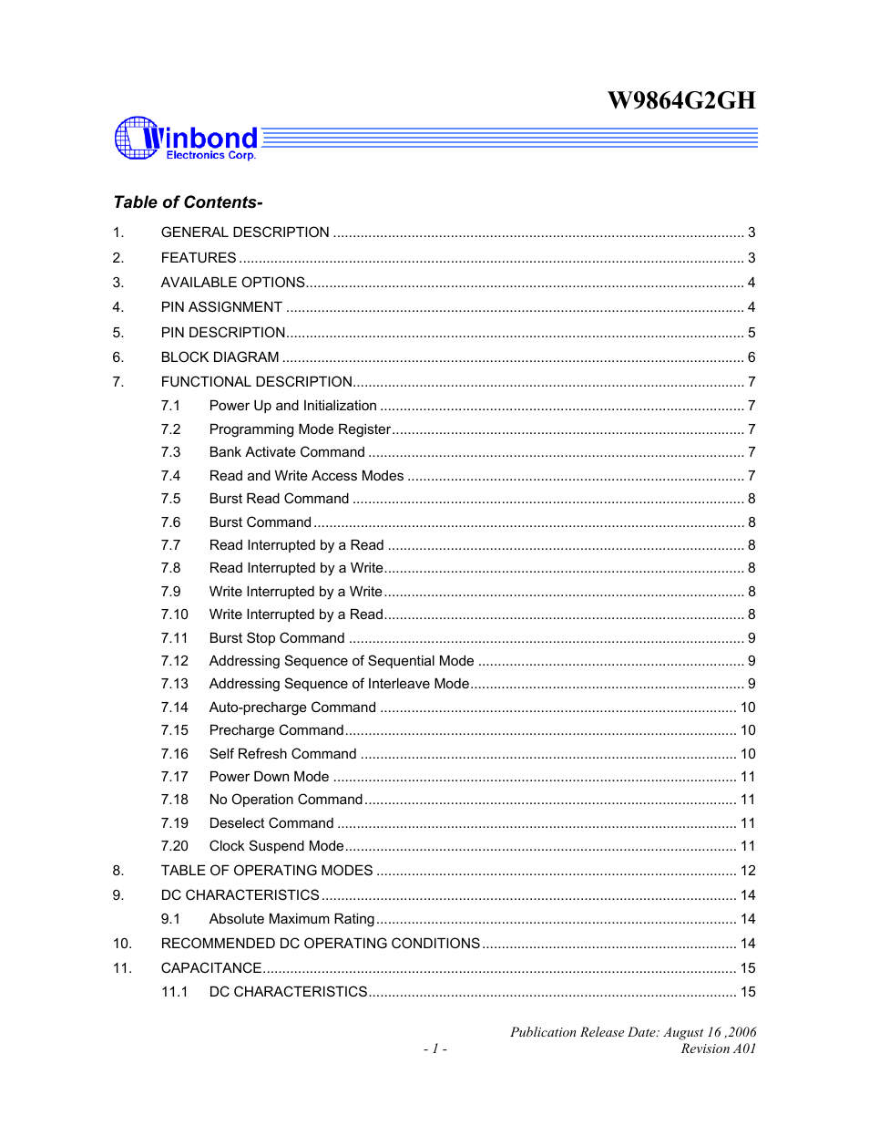Rainbow Electronics W9864G2GH User Manual | 48 pages