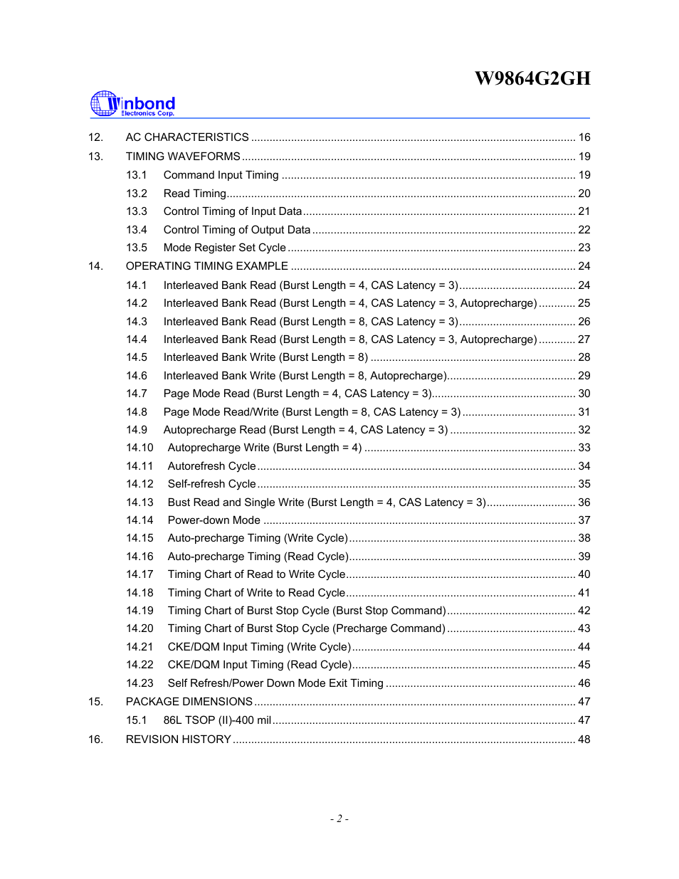 Rainbow Electronics W9864G2GH User Manual | Page 2 / 48