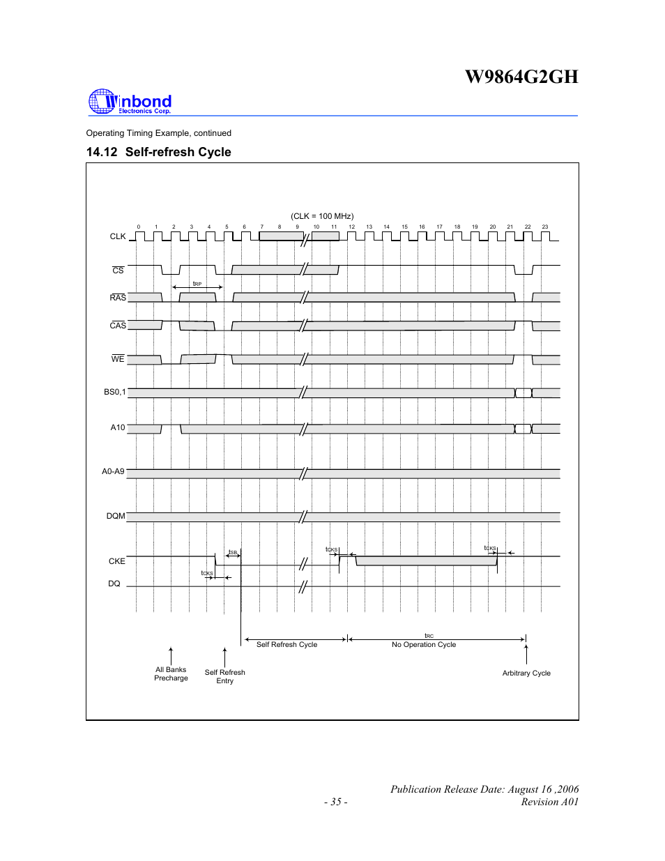 12 self-refresh cycle | Rainbow Electronics W9864G2GH User Manual | Page 35 / 48