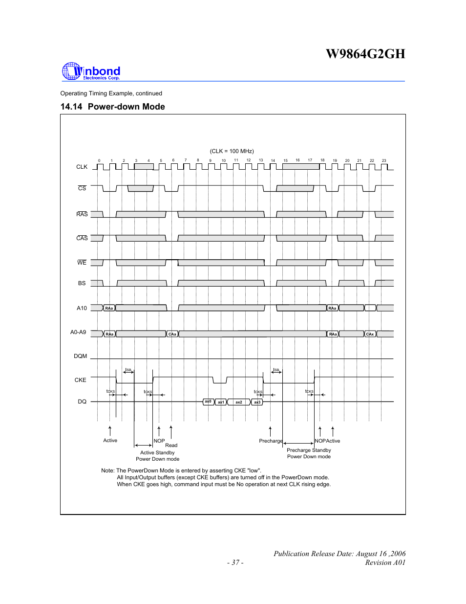 14 power-down mode | Rainbow Electronics W9864G2GH User Manual | Page 37 / 48
