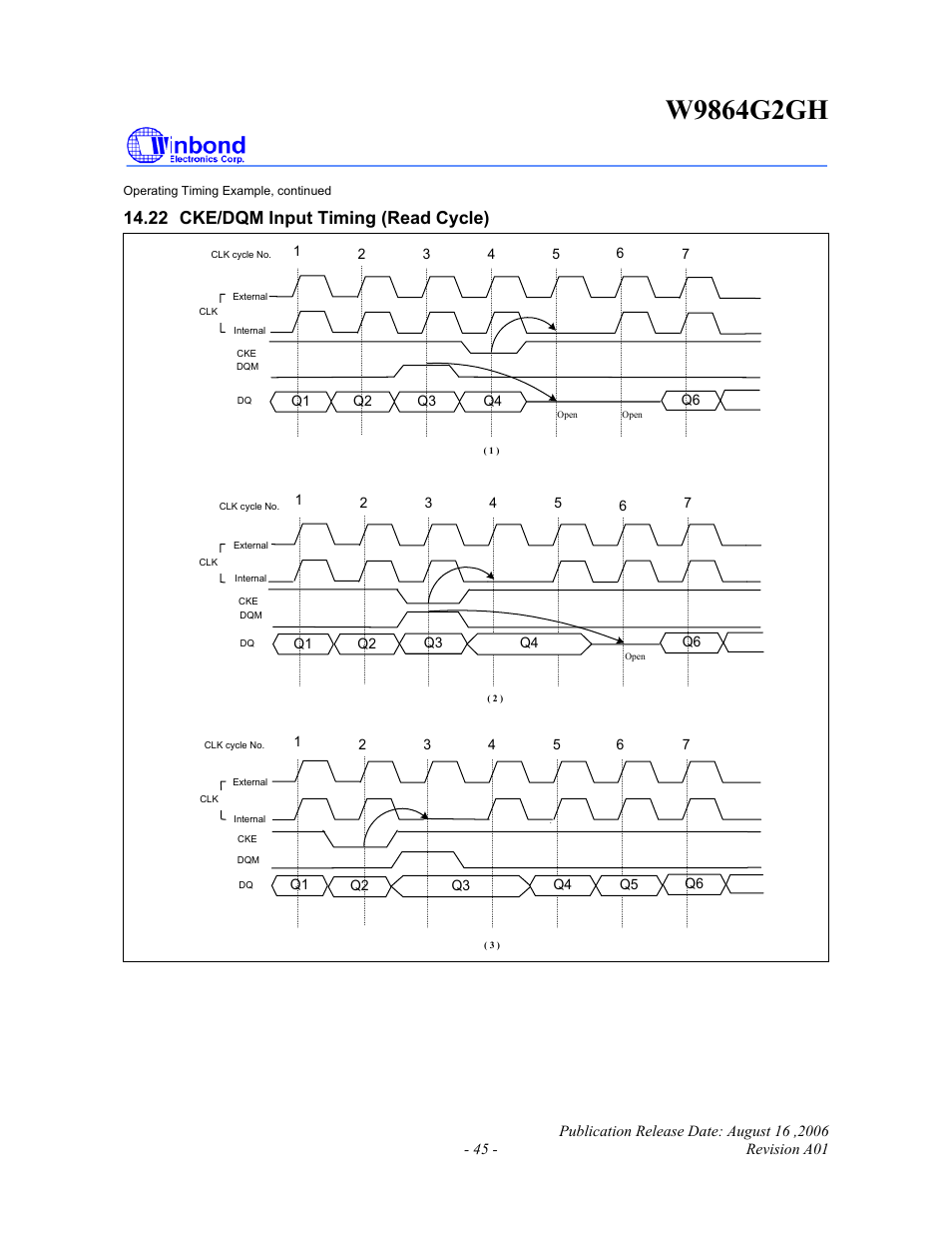 22 cke/dqm input timing (read cycle) | Rainbow Electronics W9864G2GH User Manual | Page 45 / 48