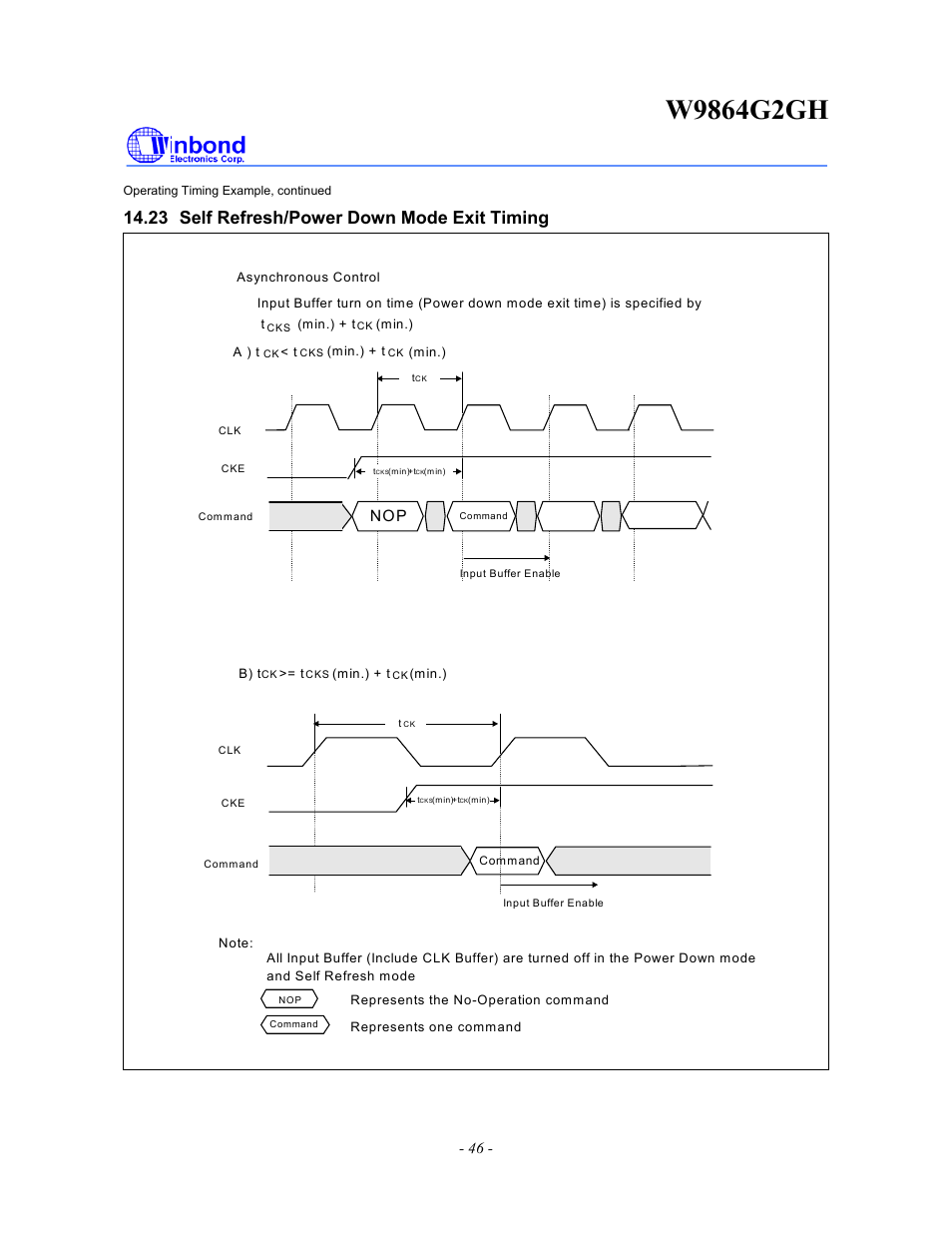 23 self refresh/power down mode exit timing | Rainbow Electronics W9864G2GH User Manual | Page 46 / 48