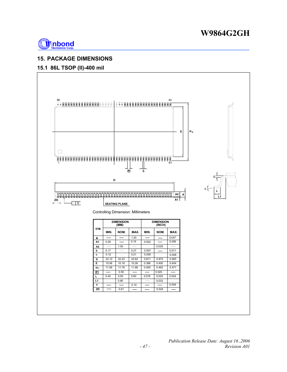 Package dimensions | Rainbow Electronics W9864G2GH User Manual | Page 47 / 48
