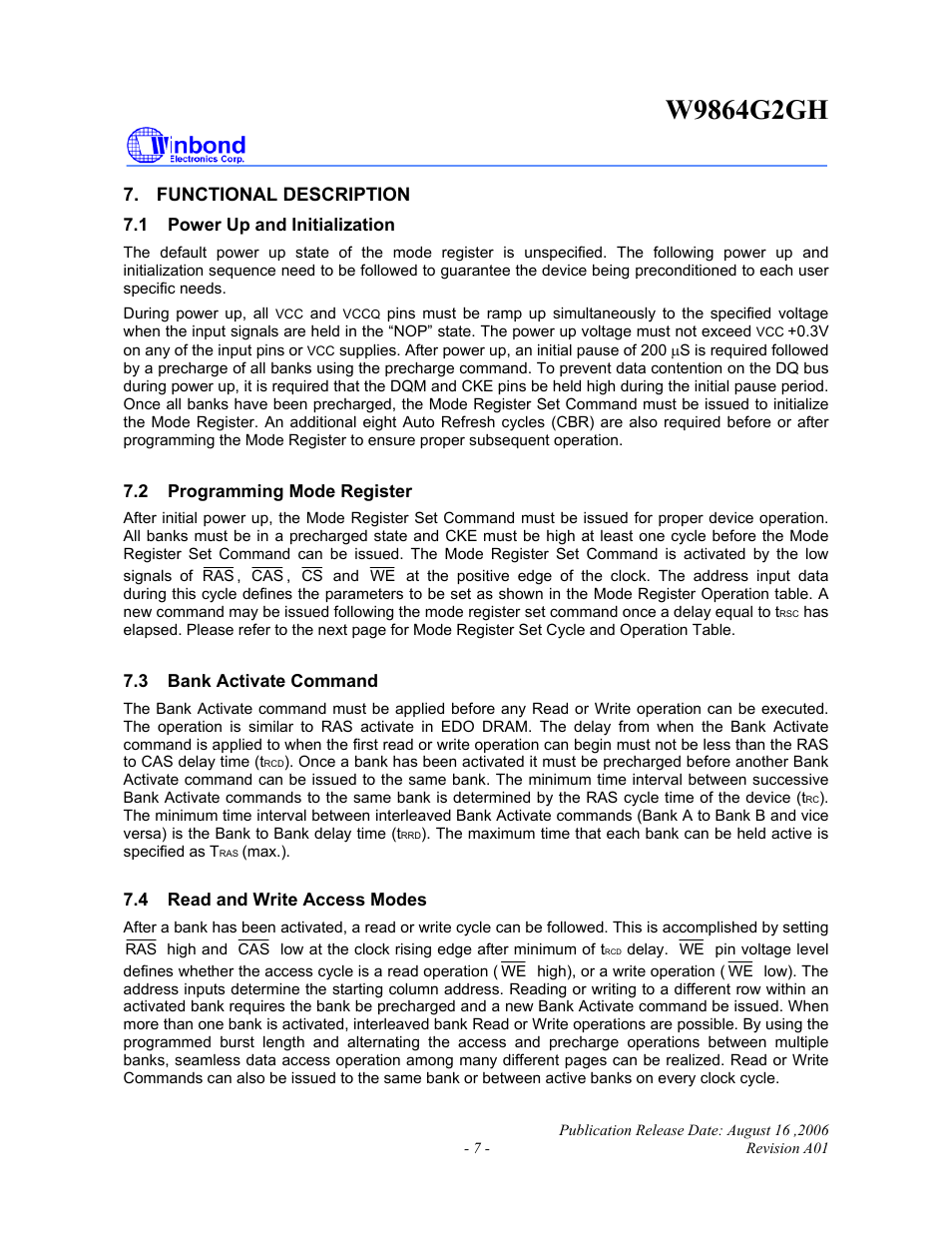 Rainbow Electronics W9864G2GH User Manual | Page 7 / 48