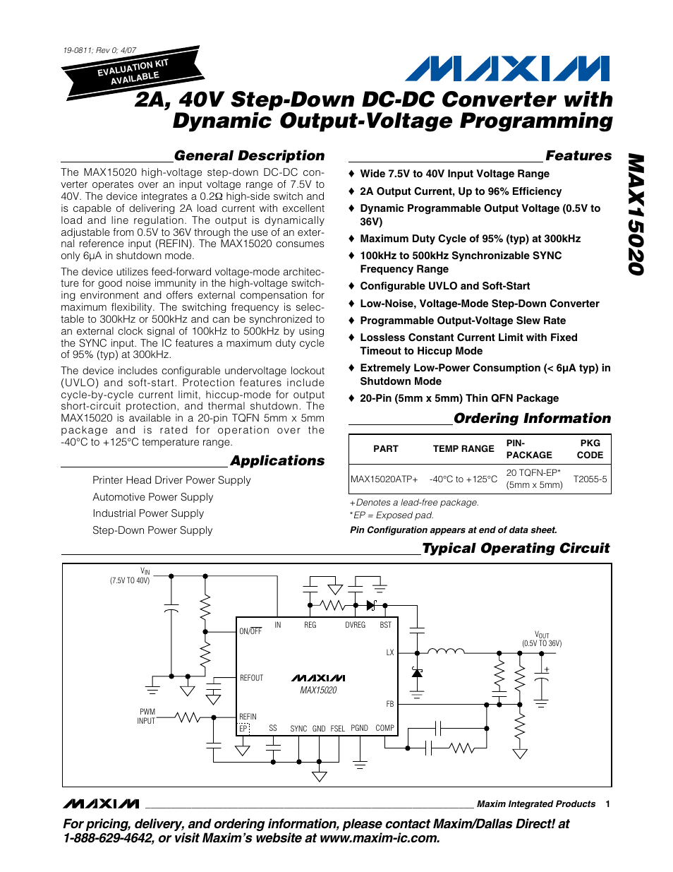 Rainbow Electronics MAX15020 User Manual | 19 pages