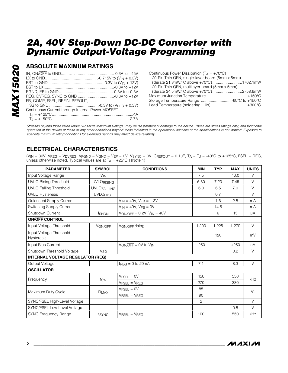 Rainbow Electronics MAX15020 User Manual | Page 2 / 19