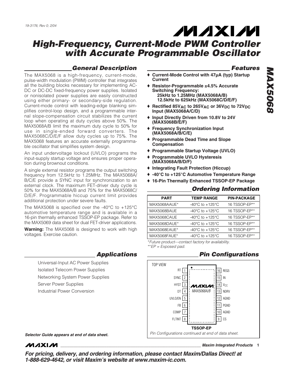 Rainbow Electronics MAX5068 User Manual | 20 pages