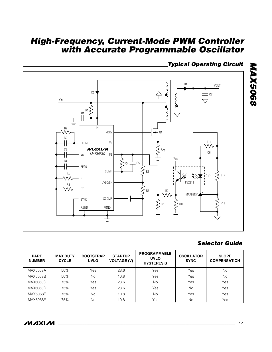 Typical operating circuit selector guide | Rainbow Electronics MAX5068 User Manual | Page 17 / 20