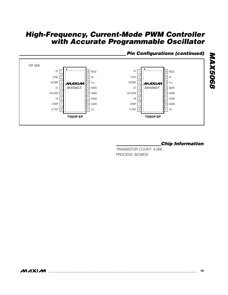 Chip information, Pin configurations (continued) | Rainbow Electronics MAX5068 User Manual | Page 19 / 20