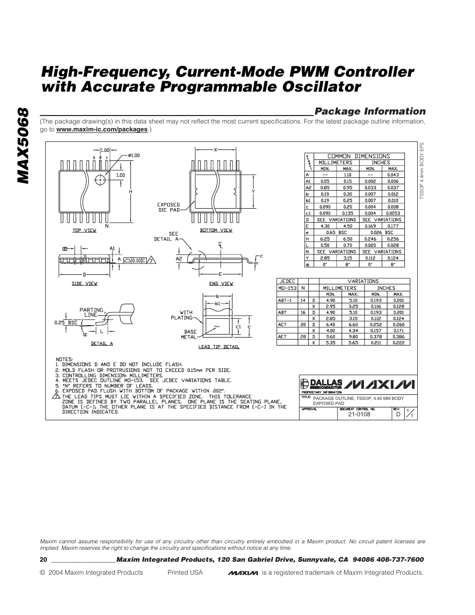 Package information | Rainbow Electronics MAX5068 User Manual | Page 20 / 20