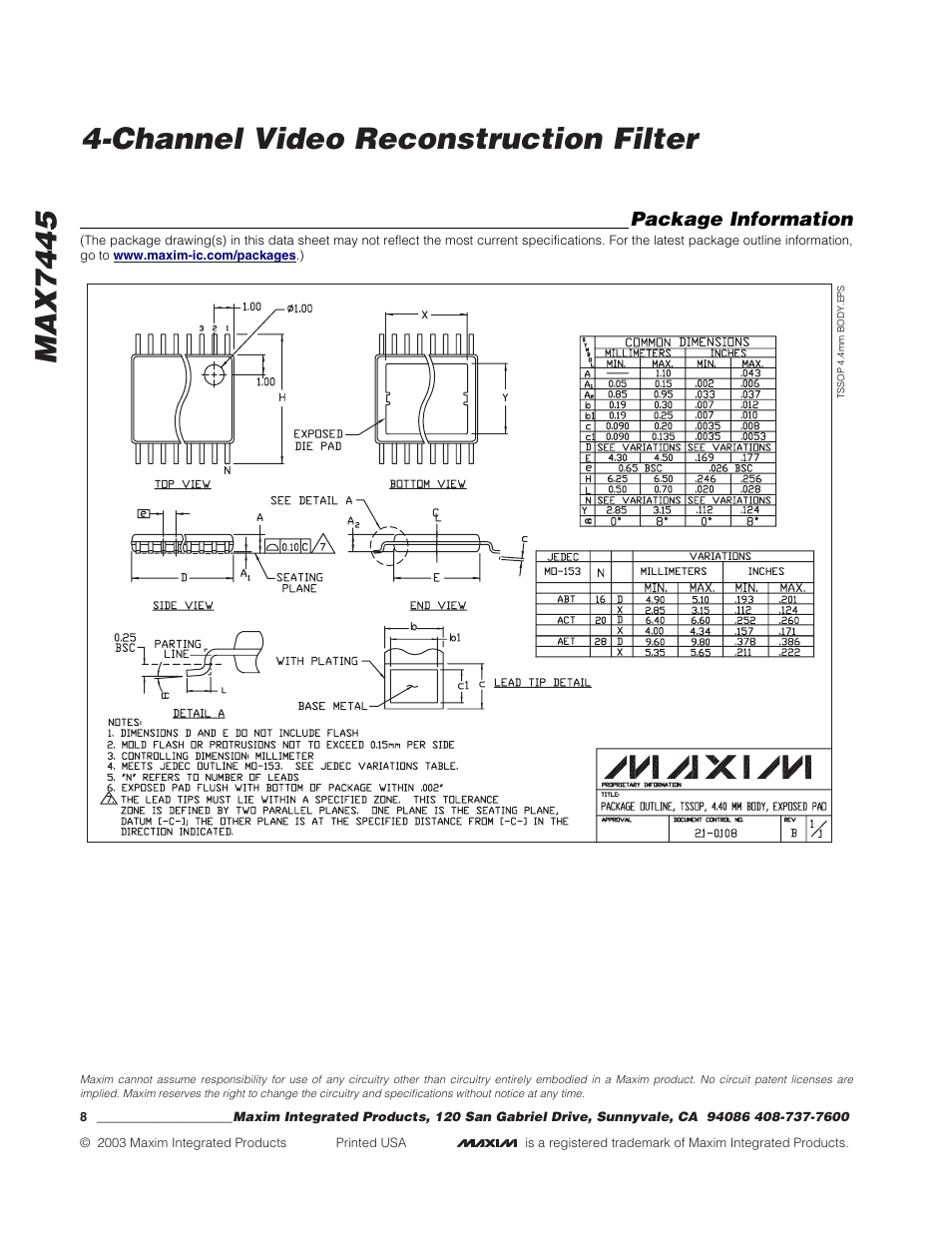 Package information | Rainbow Electronics MAX7445 User Manual | Page 8 / 8