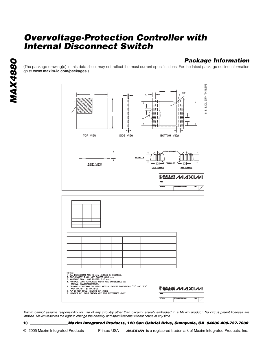 Package information, Jackson | Rainbow Electronics MAX4880 User Manual | Page 10 / 10