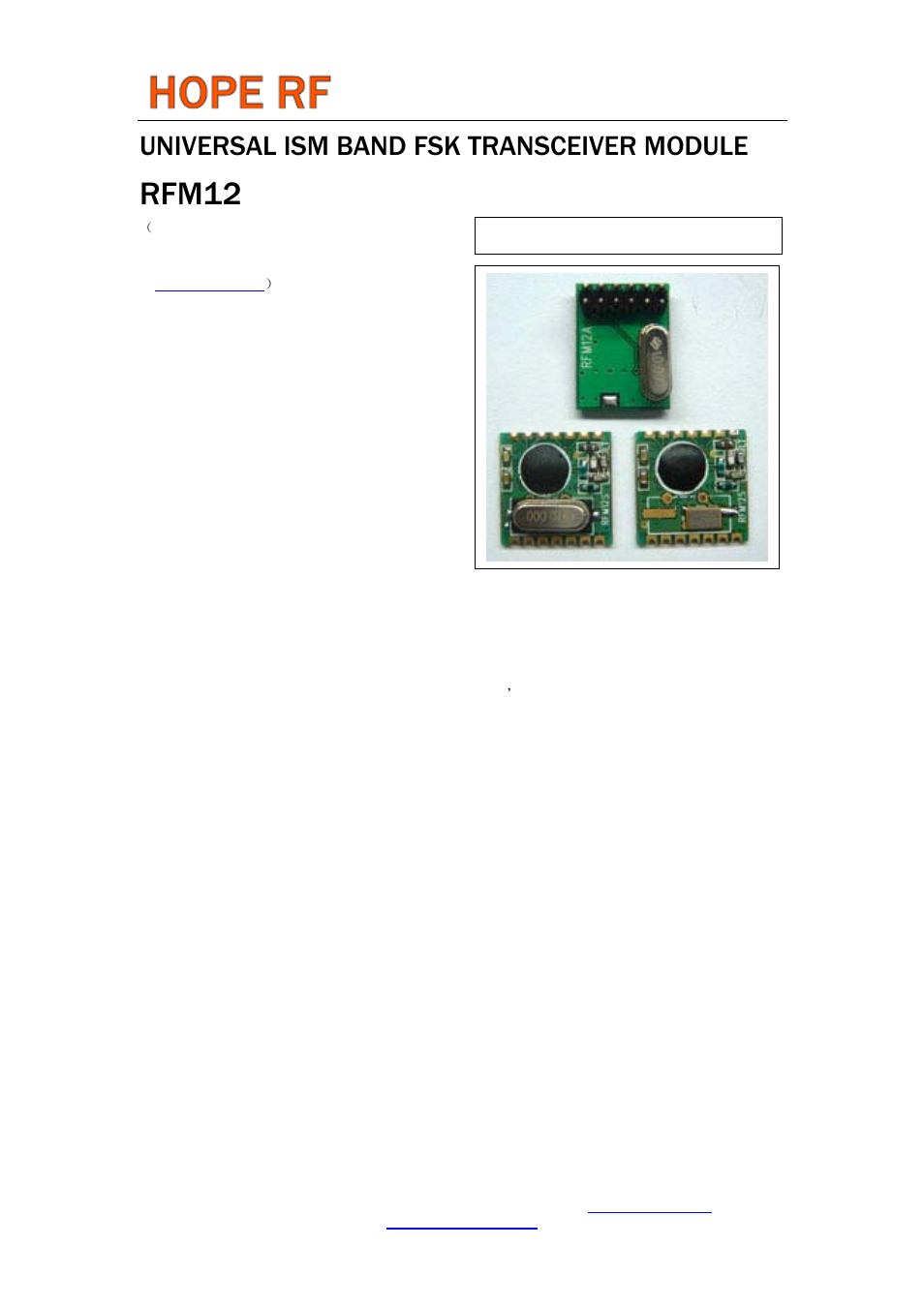 Rainbow Electronics RFM12 User Manual | 10 pages