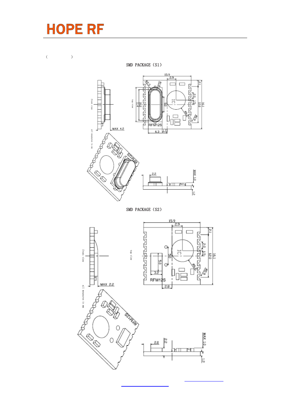 Mechanical dimension, Rfm12 | Rainbow Electronics RFM12 User Manual | Page 8 / 10