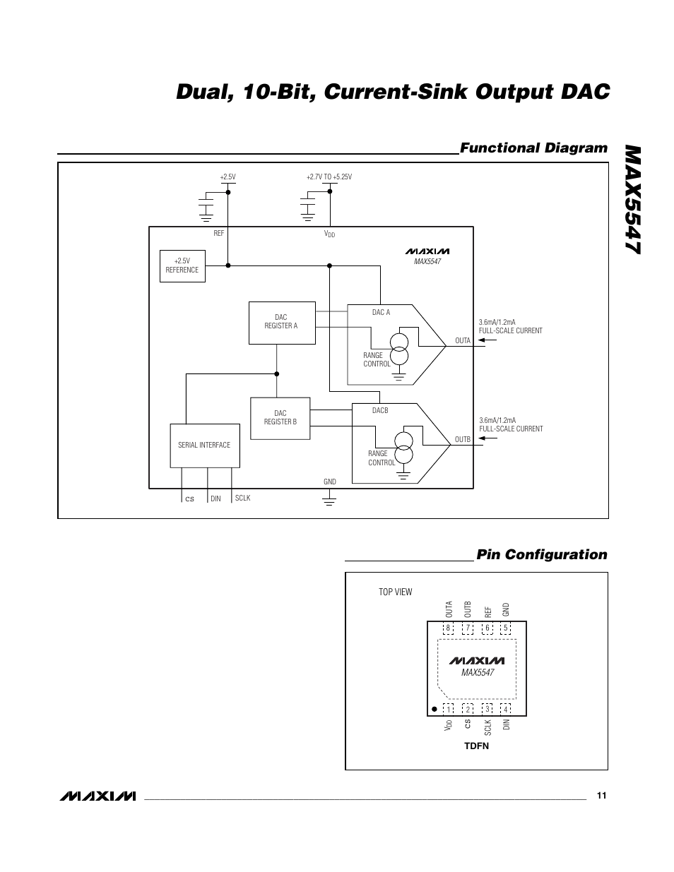 Pin configuration, Functional diagram | Rainbow Electronics MAX5547 User Manual | Page 11 / 12