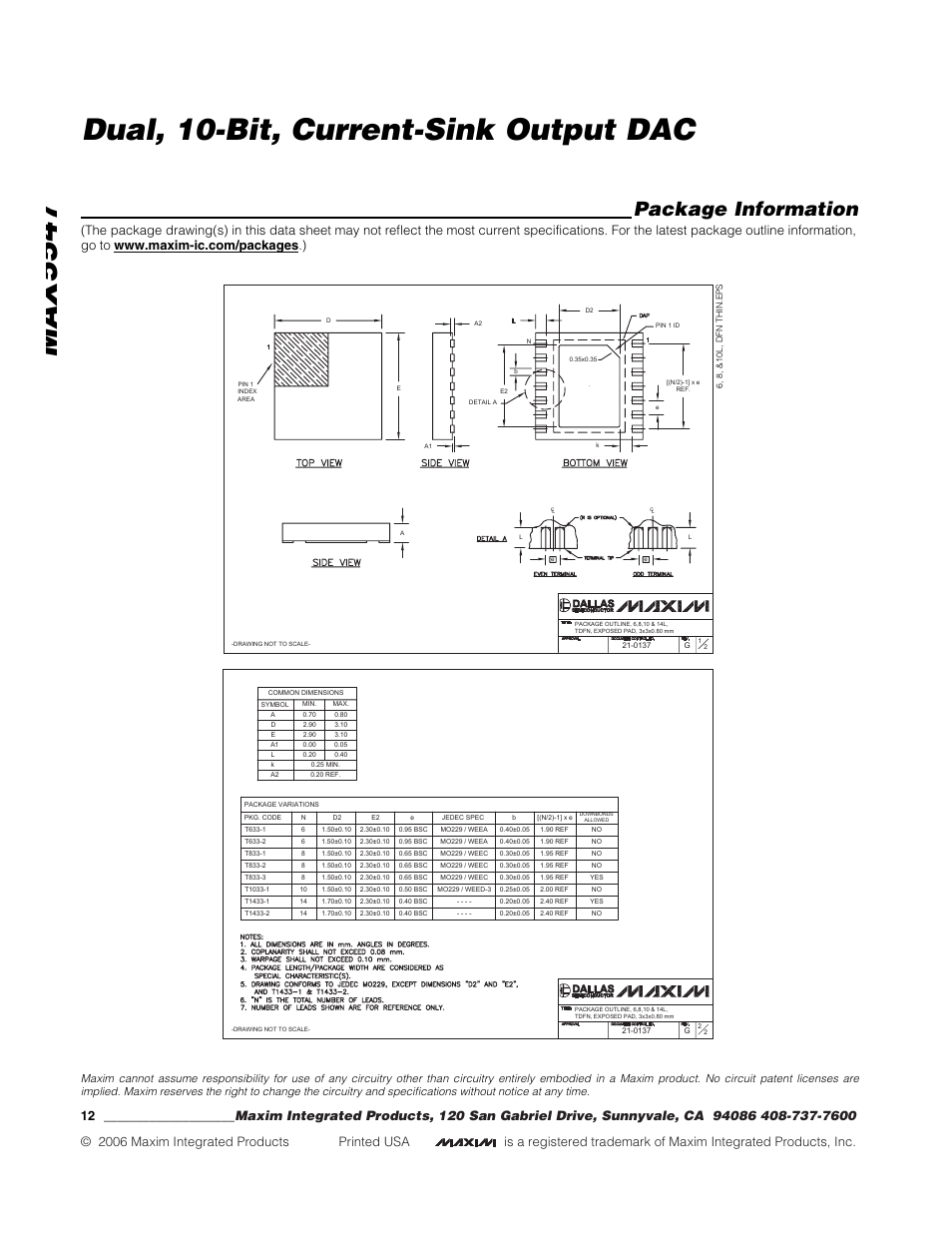 Package information, Boblet | Rainbow Electronics MAX5547 User Manual | Page 12 / 12
