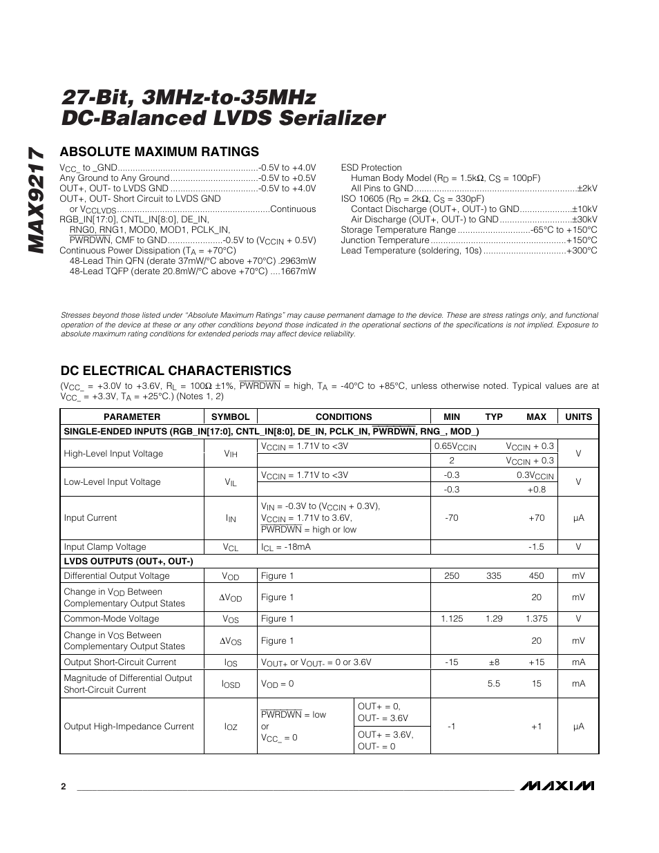 Rainbow Electronics MAX9217 User Manual | Page 2 / 16