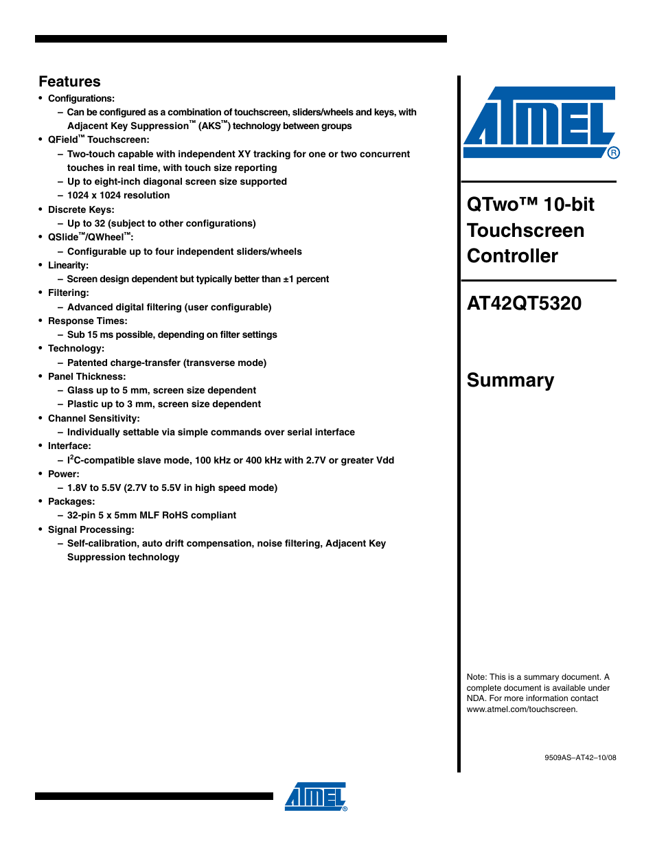 Rainbow Electronics AT42QT5320 User Manual | 8 pages