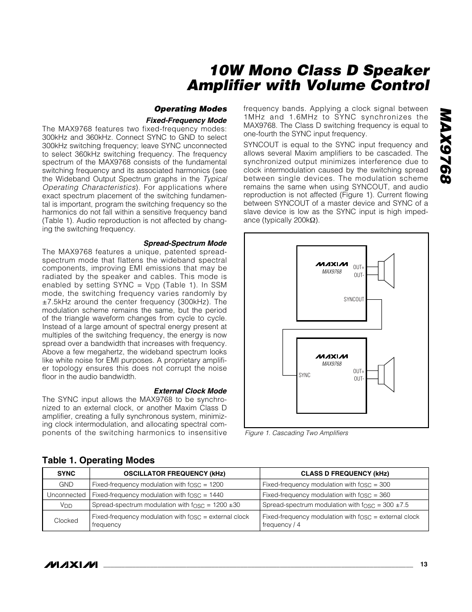 Table 1. operating modes | Rainbow Electronics MAX9768 User Manual | Page 13 / 25