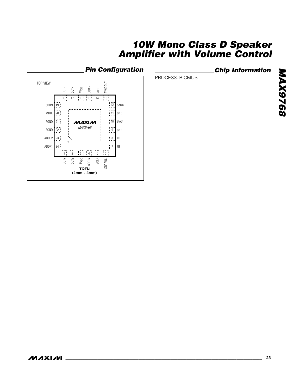Chip information, Pin configuration | Rainbow Electronics MAX9768 User Manual | Page 23 / 25