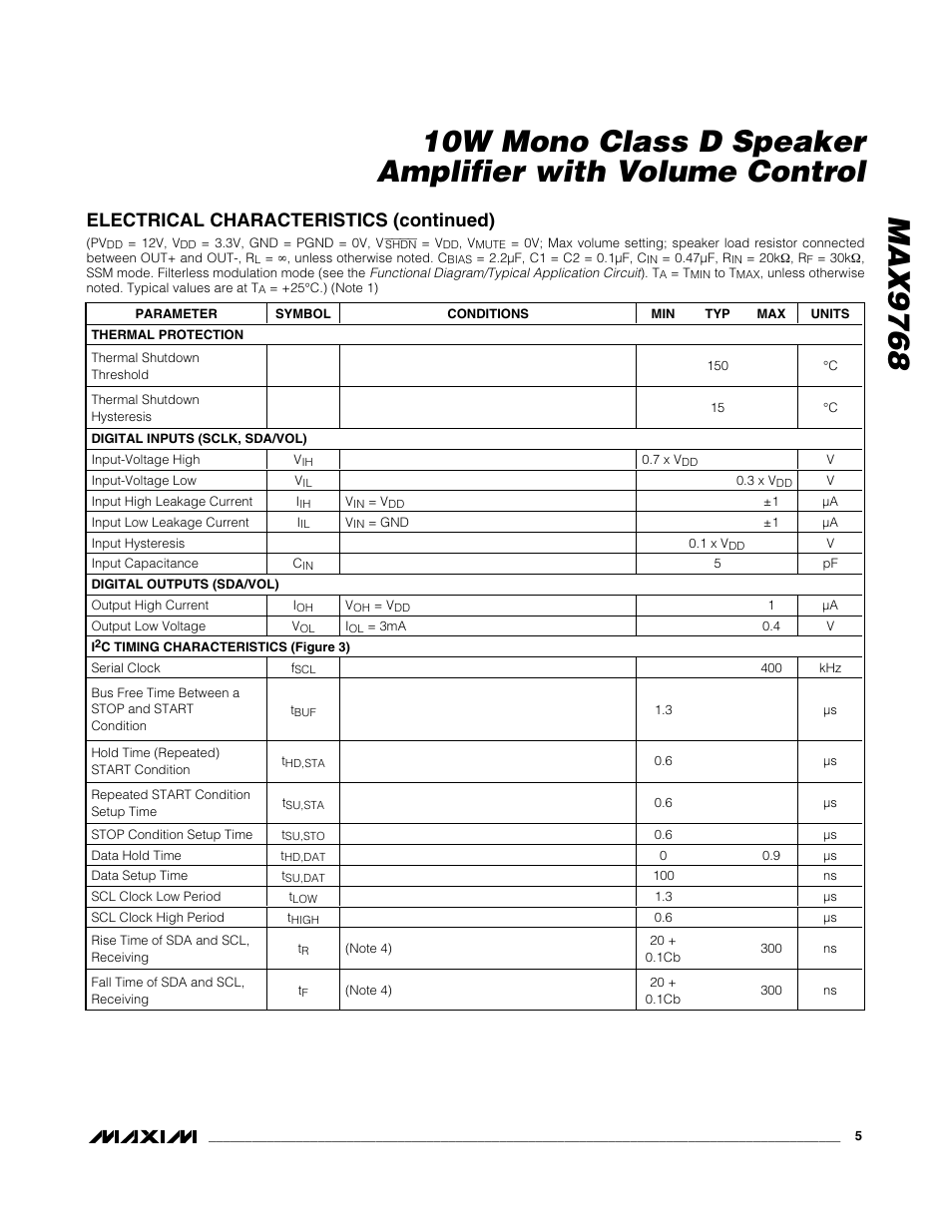 Electrical characteristics (continued) | Rainbow Electronics MAX9768 User Manual | Page 5 / 25