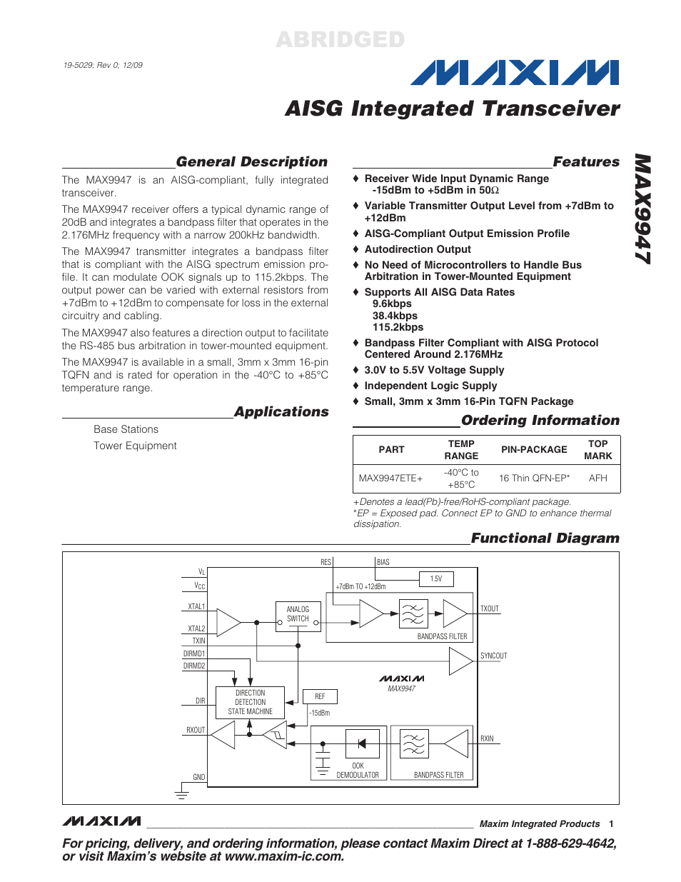 Rainbow Electronics MAX9947 User Manual | 1 page