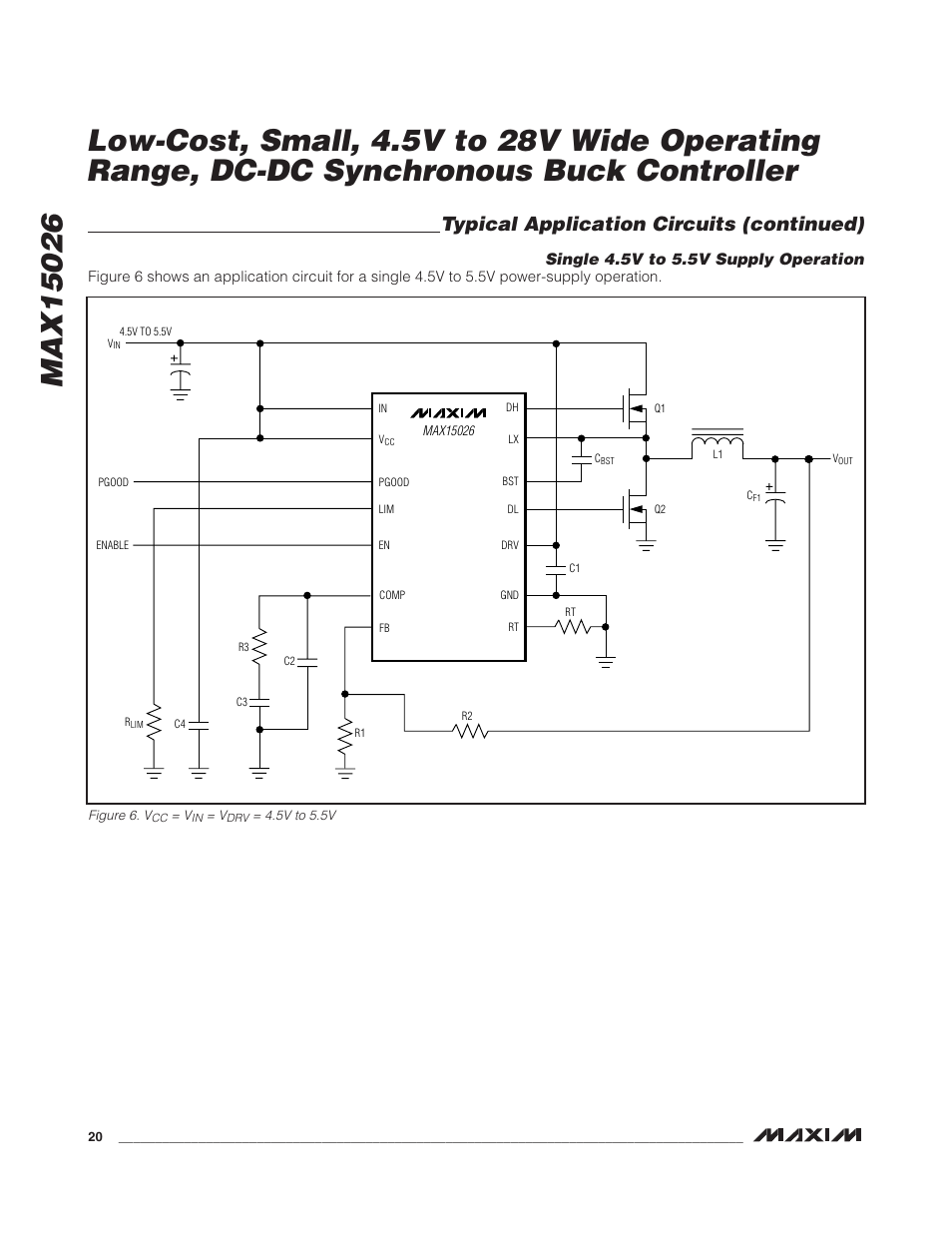 Typical application circuits (continued), Single 4.5v to 5.5v supply operation | Rainbow Electronics MAX15026 User Manual | Page 20 / 22