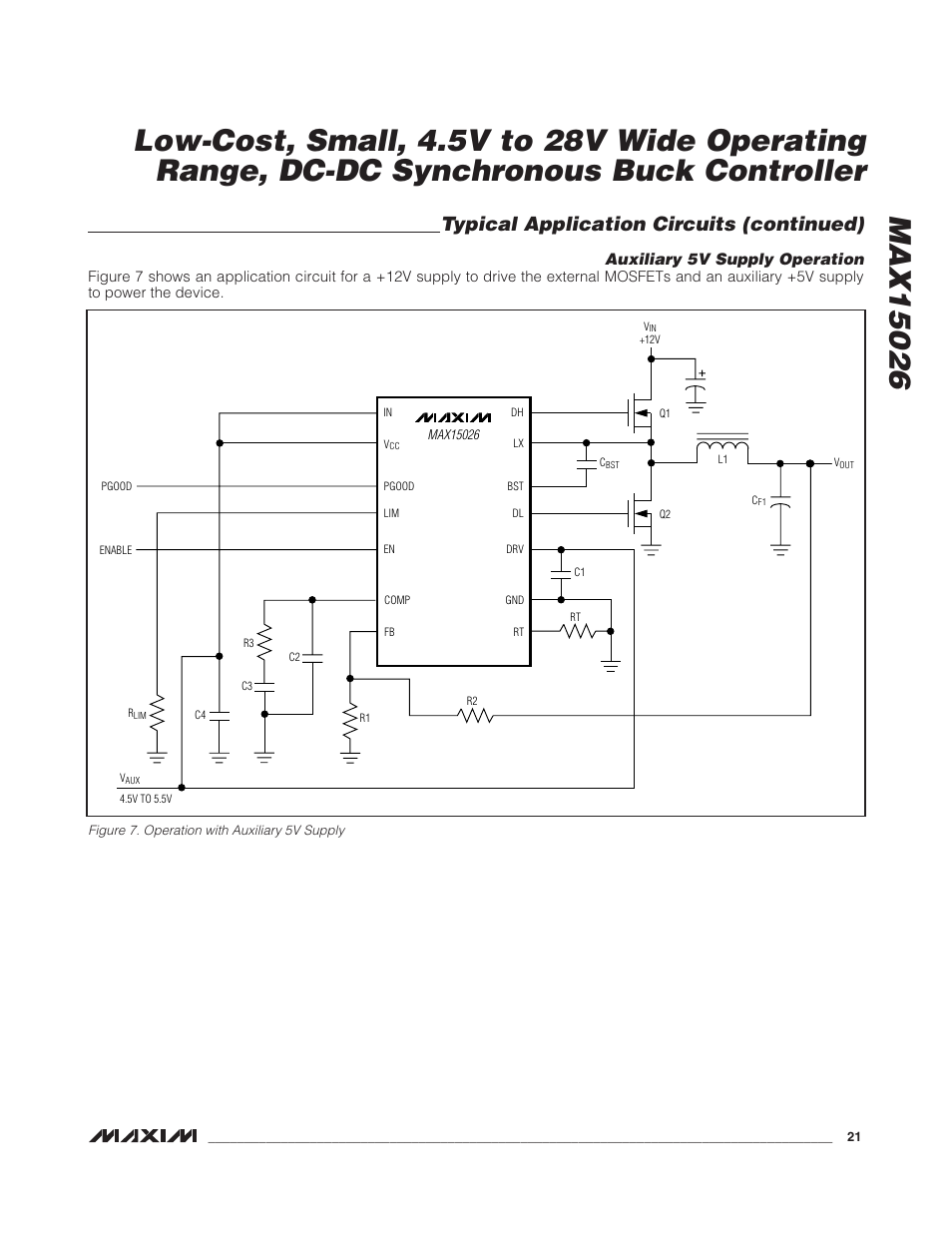 Typical application circuits (continued), Auxiliary 5v supply operation | Rainbow Electronics MAX15026 User Manual | Page 21 / 22