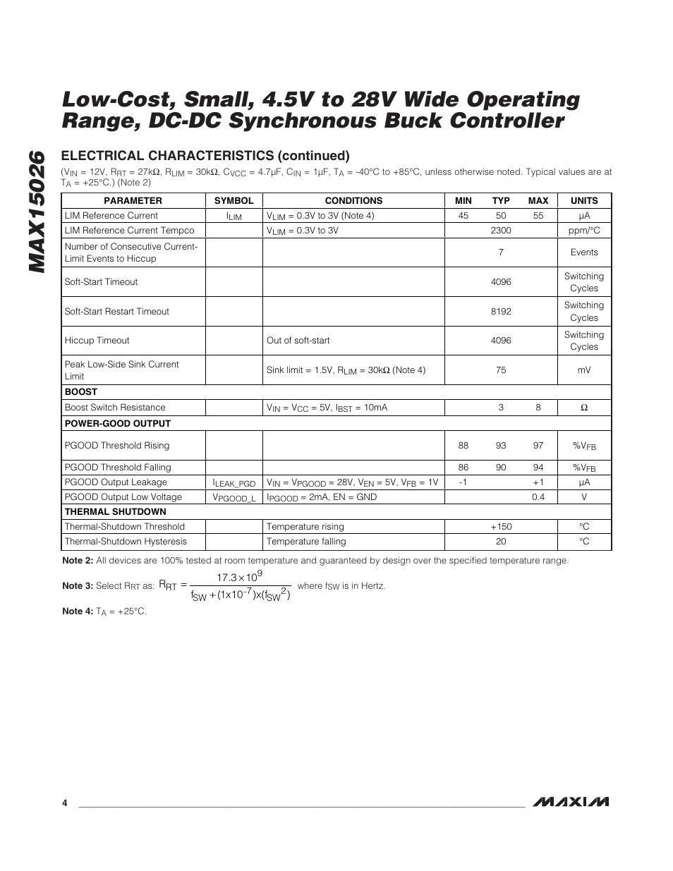 Electrical characteristics (continued) | Rainbow Electronics MAX15026 User Manual | Page 4 / 22