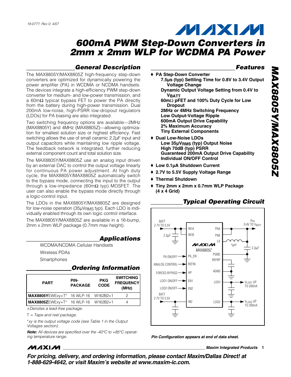 Rainbow Electronics MAX8805Z User Manual | 21 pages