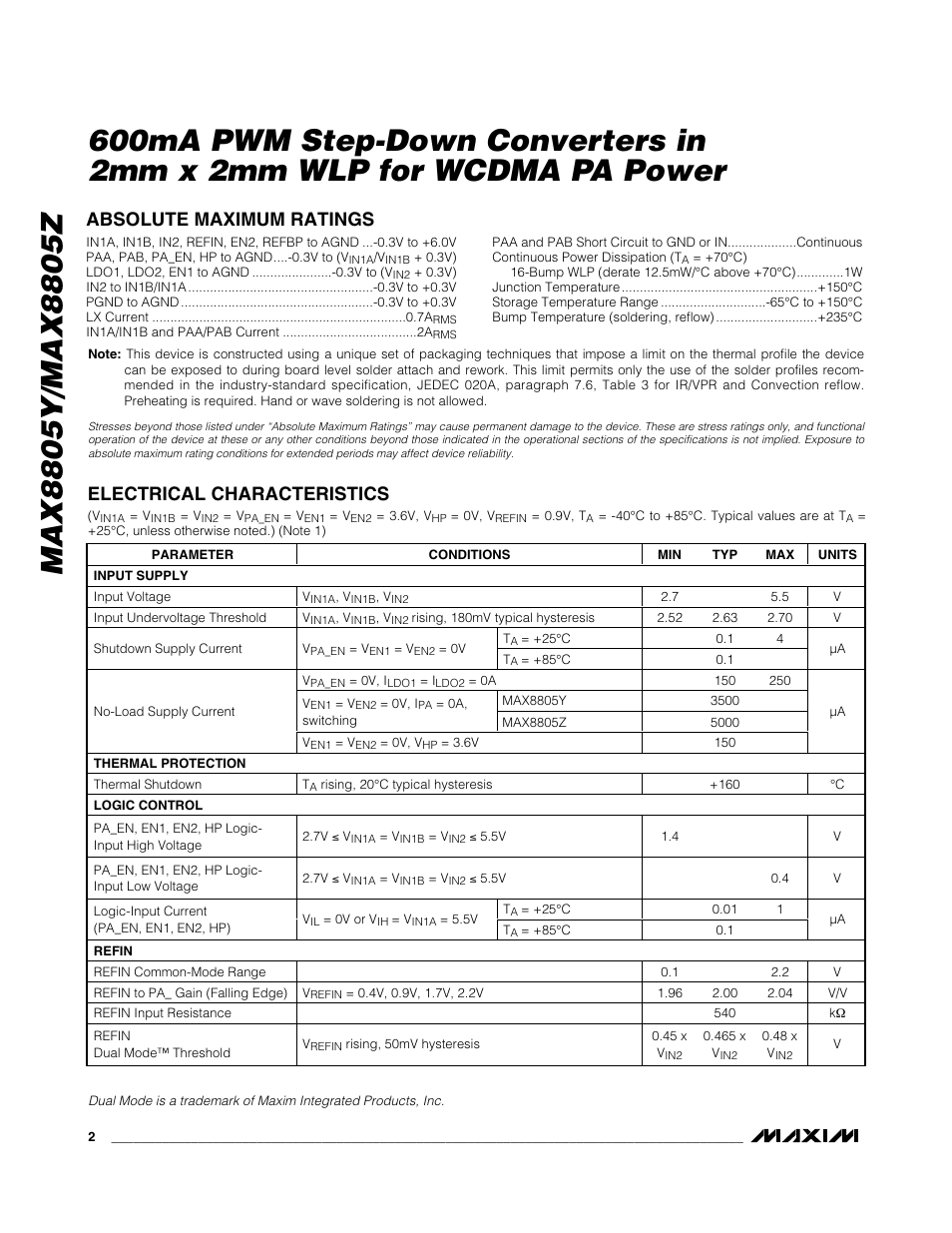 Rainbow Electronics MAX8805Z User Manual | Page 2 / 21