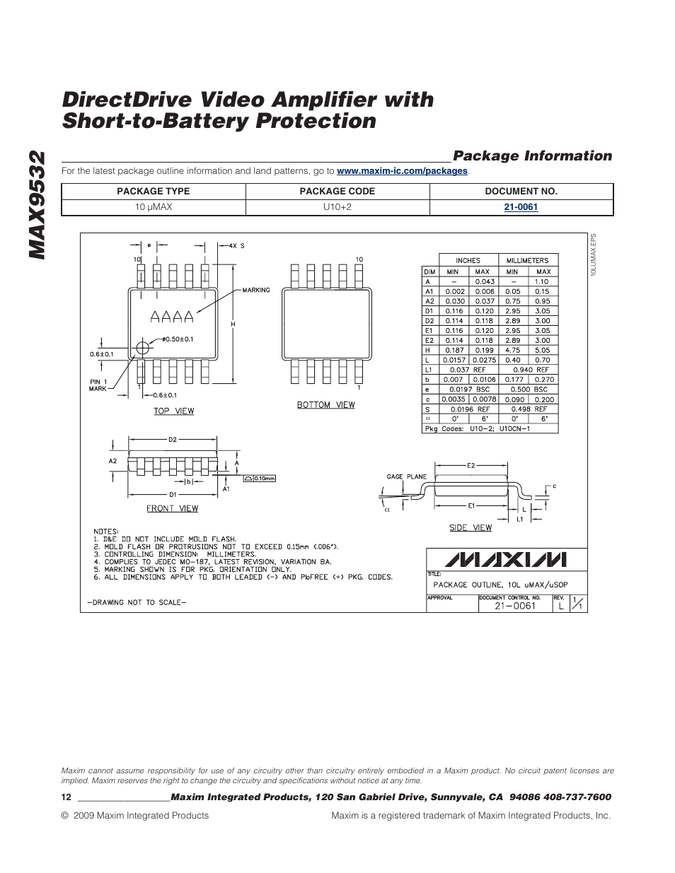 Package information | Rainbow Electronics MAX9532 User Manual | Page 12 / 12