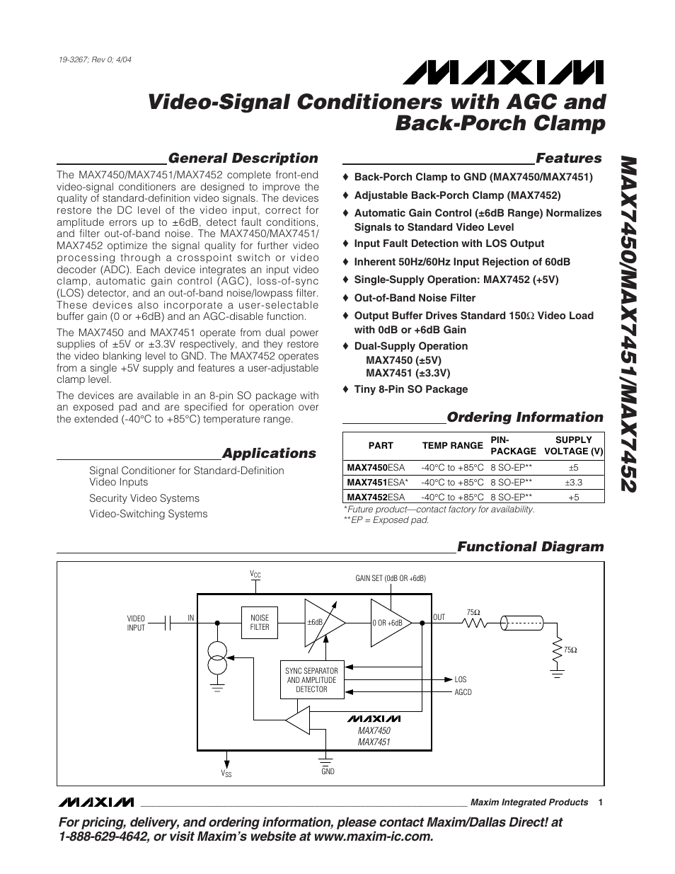 Rainbow Electronics MAX7452 User Manual | 9 pages