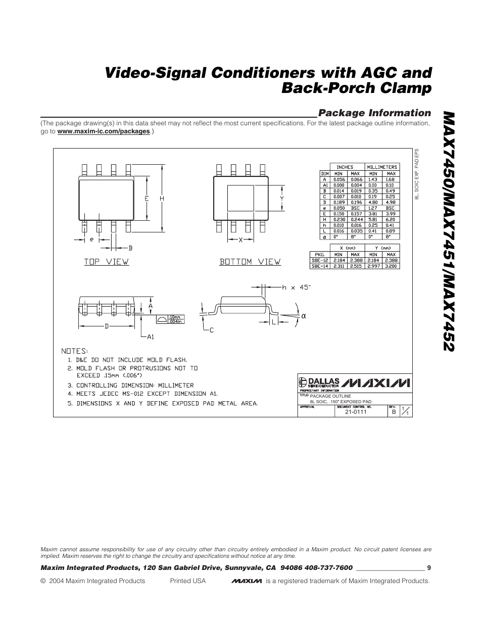 Package information | Rainbow Electronics MAX7452 User Manual | Page 9 / 9