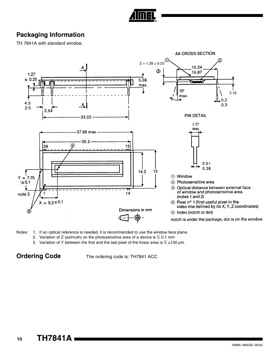 Packaging information, Ordering code, Th7841a | Rainbow Electronics TH7841A User Manual | Page 10 / 12