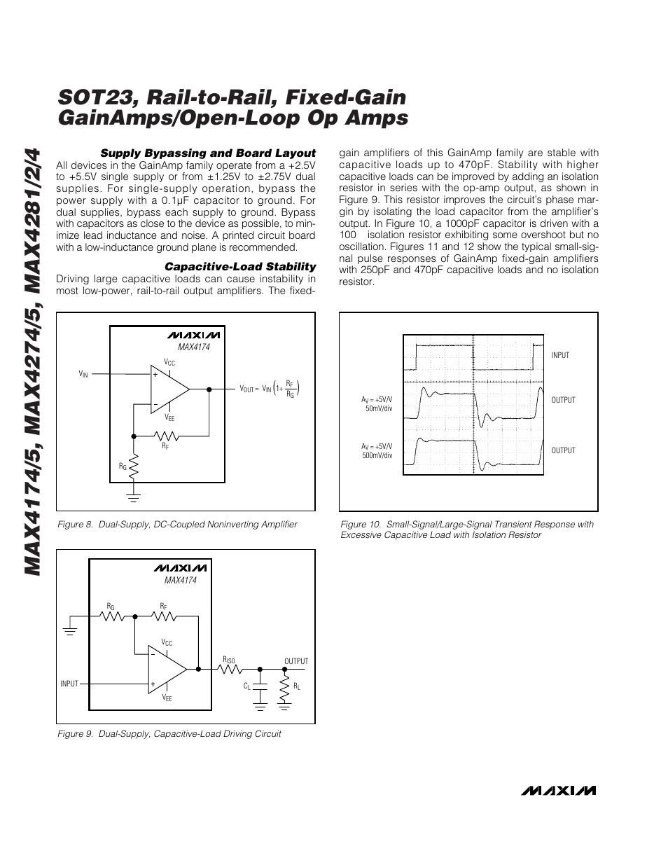 Supply bypassing and board layout, Capacitive-load stability | Rainbow Electronics MAX4284 User Manual | Page 14 / 20