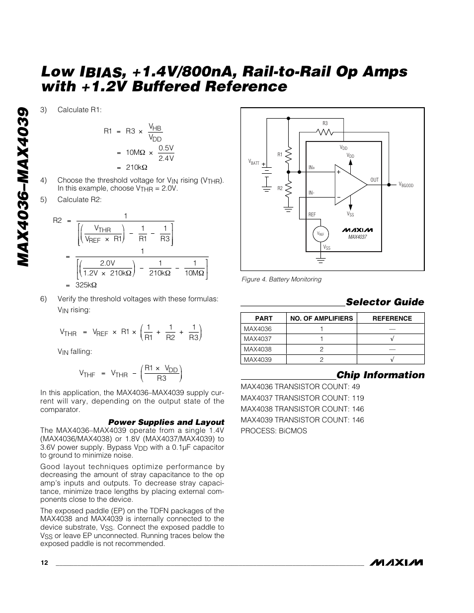 Bias, Chip information, Selector guide | Rainbow Electronics MAX4039 User Manual | Page 12 / 18