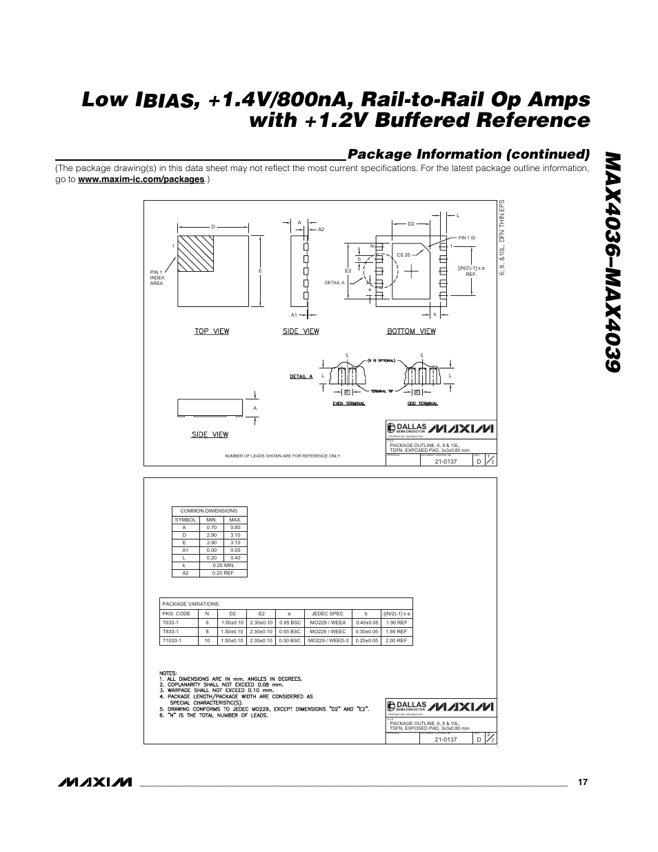 Bias, Package information (continued) | Rainbow Electronics MAX4039 User Manual | Page 17 / 18