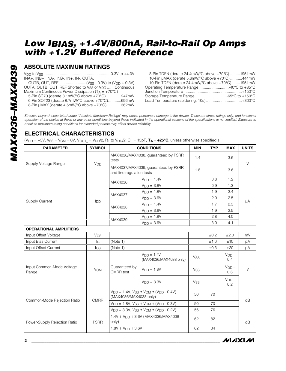 Bias | Rainbow Electronics MAX4039 User Manual | Page 2 / 18