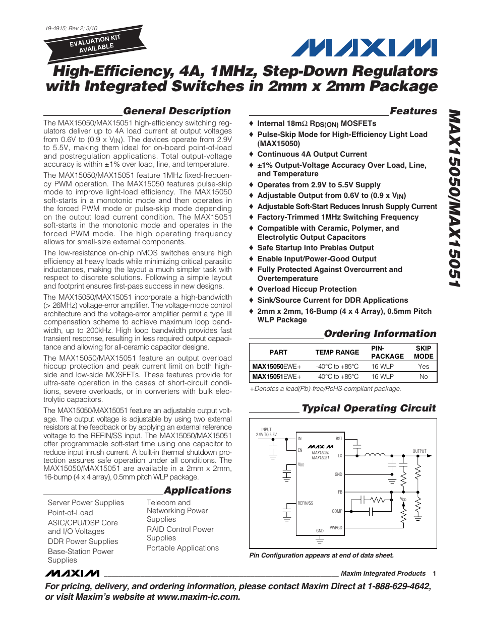 Rainbow Electronics MAX15051 User Manual | 15 pages