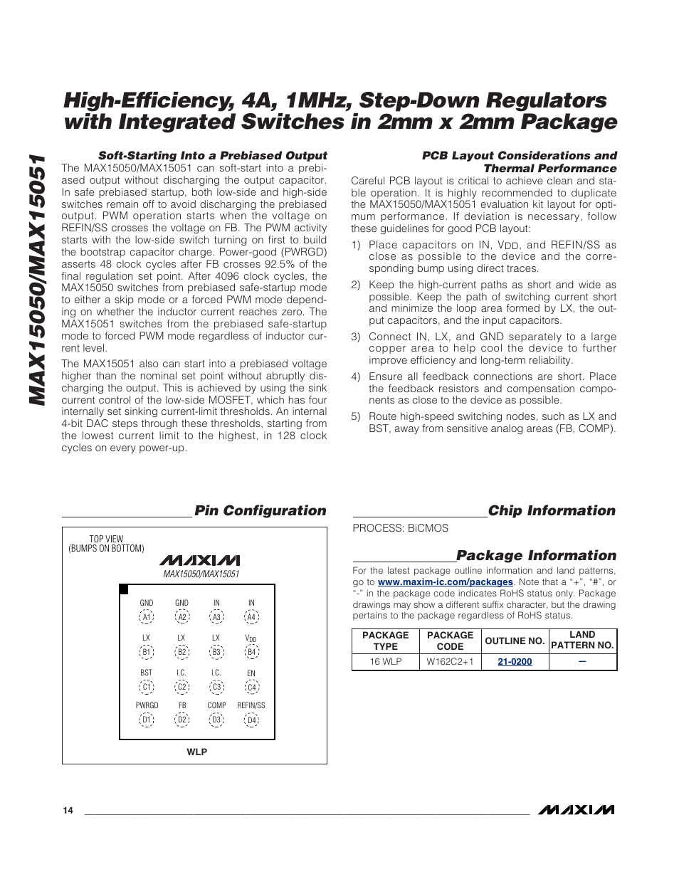 Chip information, Pin configuration package information | Rainbow Electronics MAX15051 User Manual | Page 14 / 15