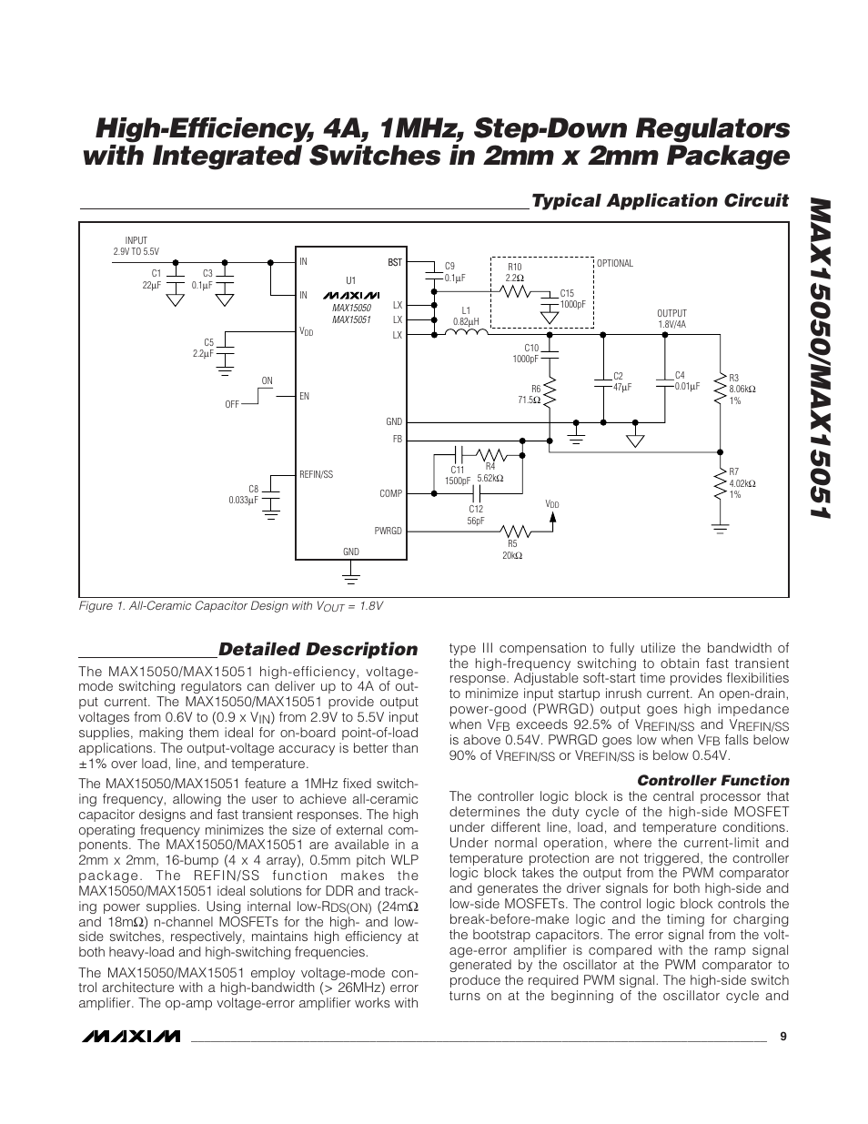 Detailed description, Typical application circuit, Controller function | Rainbow Electronics MAX15051 User Manual | Page 9 / 15