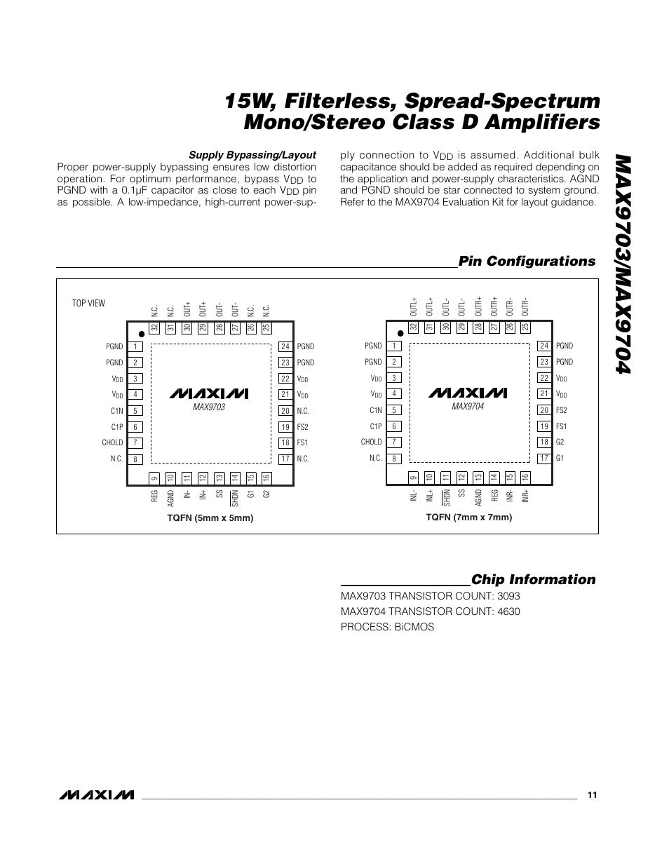 Pin configurations chip information | Rainbow Electronics MAX9704 User Manual | Page 11 / 18