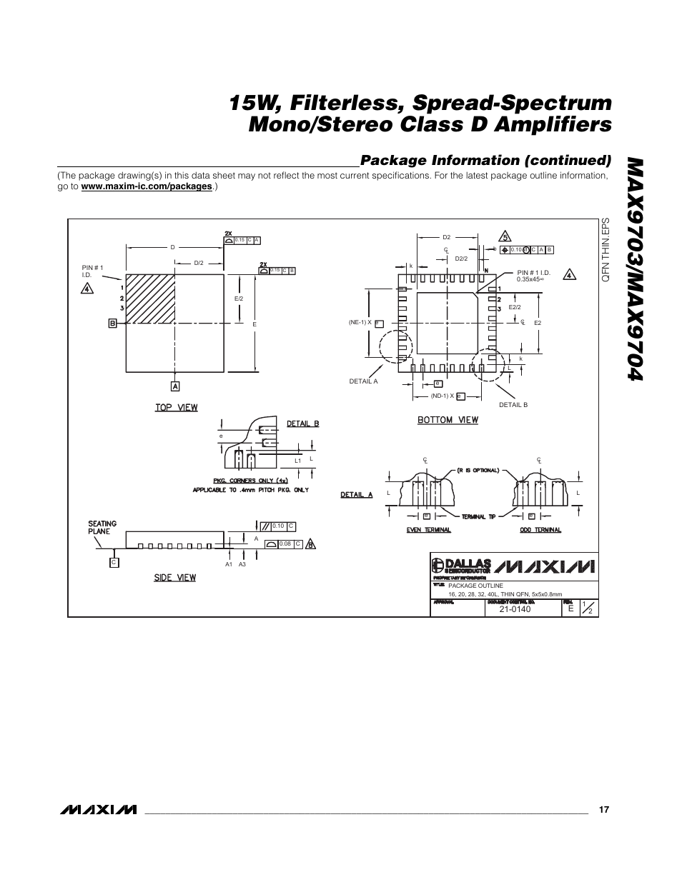 Package information (continued) | Rainbow Electronics MAX9704 User Manual | Page 17 / 18